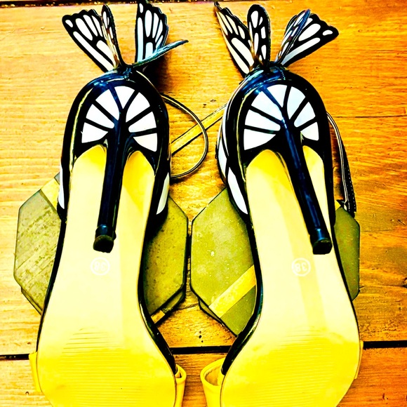 Stiletto high heels black and yellow with a butterfly STATEMENT shoes - Picture 12 of 13